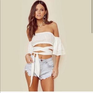 NWT Blue Life Turn Around White Crop Top